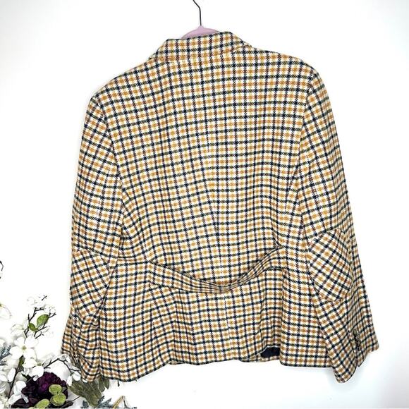 TALBOTS Oversized Wool Plaid Blazer Orange Yellow Navy Blue - Picture 3 of 6